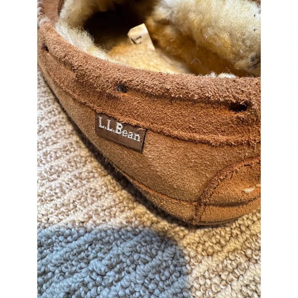 LL Bean‎ Wicked Good Moccasins Mens 8 Medium Tan Suede Shearling Slippers 264593